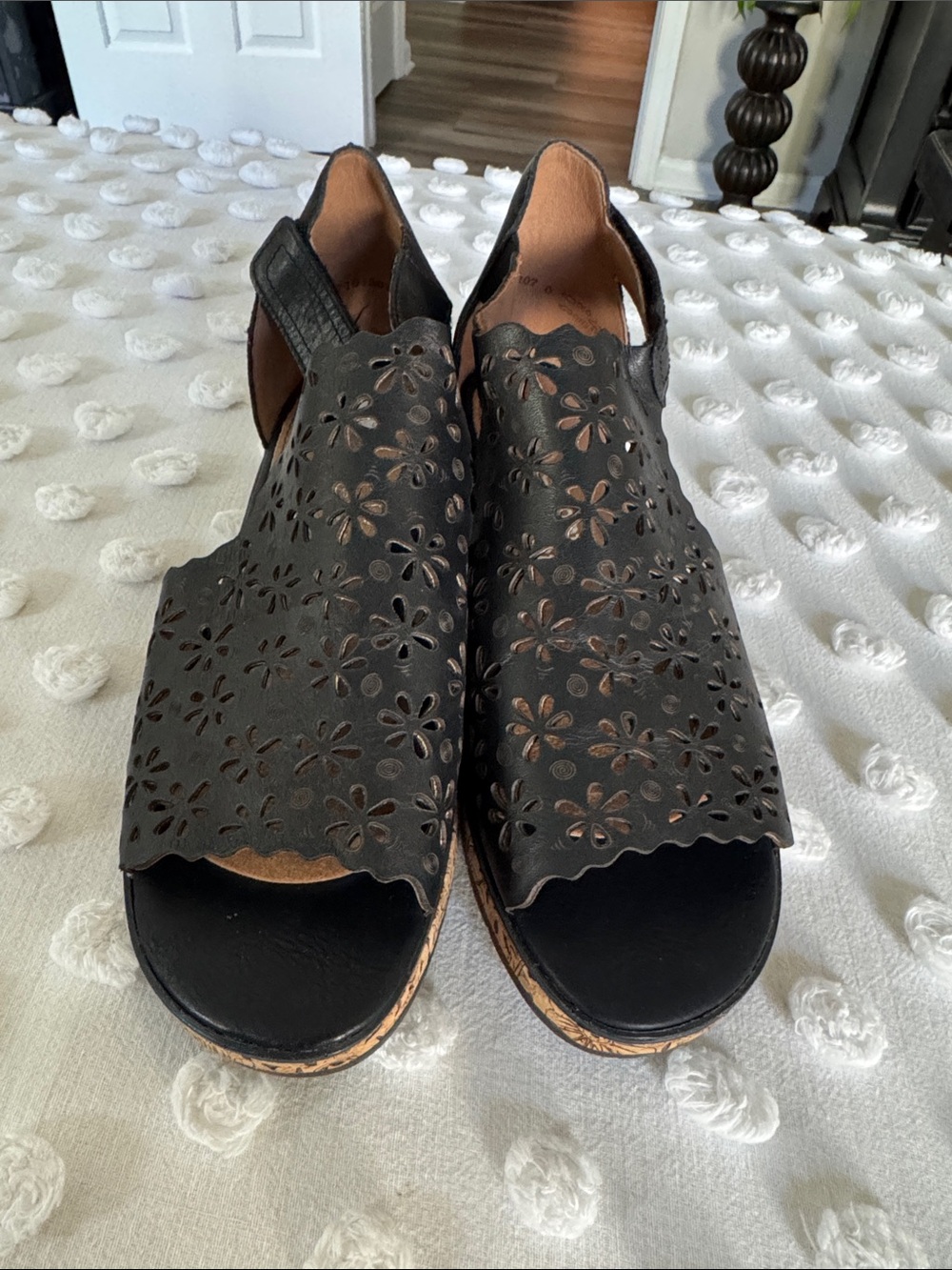 Remonte Black Floral Laser-Cut Slingback Sandals